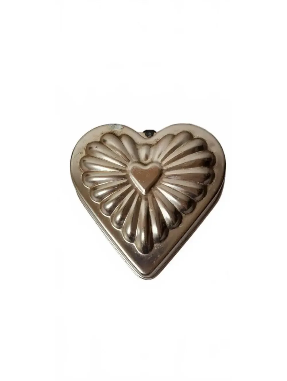 Vintage Heart-Shaped Metal Mold with Embossed Design